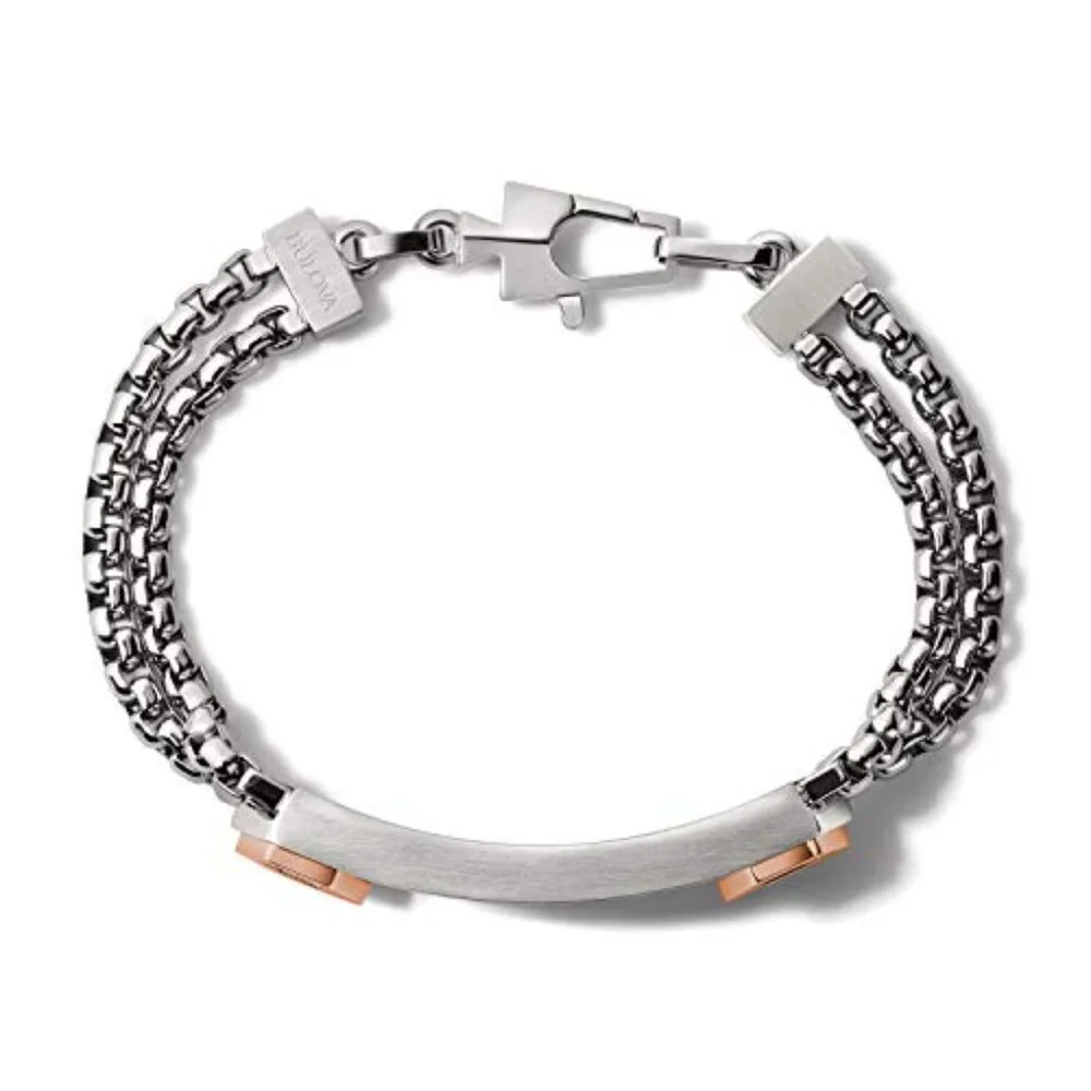 Stainless Steel Double-Chain ID Bracelet with Black Carbon Fiber Inlay